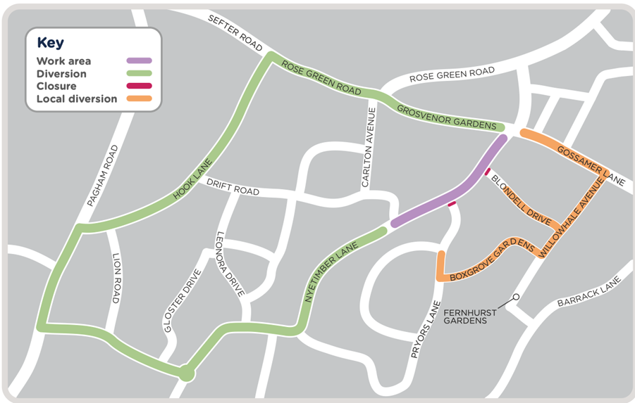 Nyetimber Road closure map